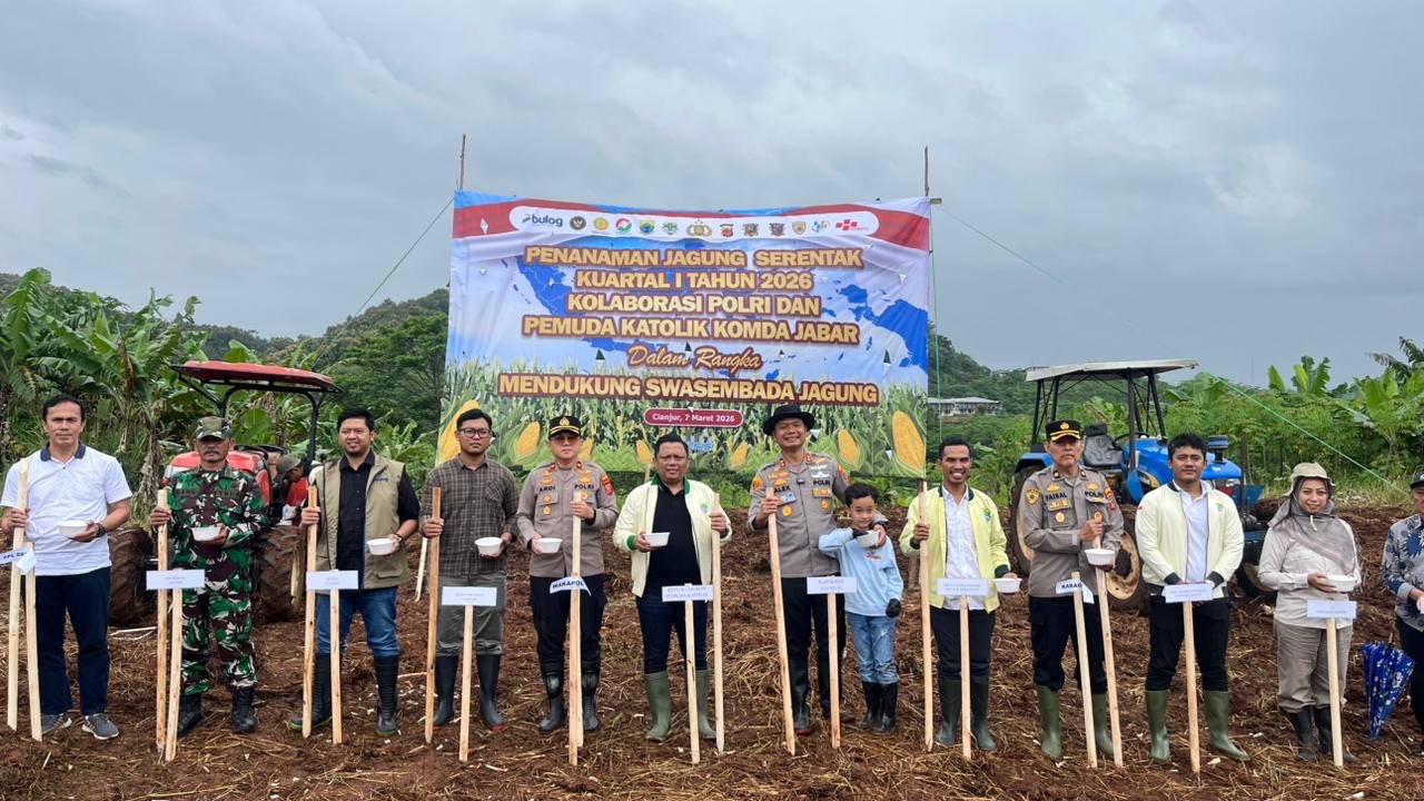 Kolaborasi Polri–Pemuda Katolik Tanam Jagung 80 Hektar di Cianjur, Dukung Target Swasembada Pangan